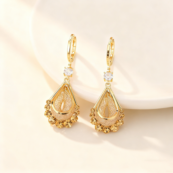 Double-Layer Tassel Brown Diamond Earrings