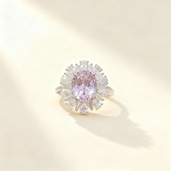 Light Purple Oval-Cut Moissanite Ring