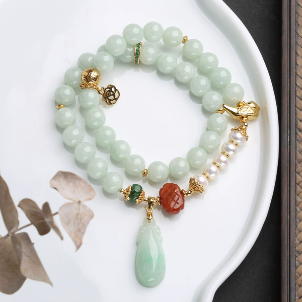 Flower bird pendant Natural Emerald Jade Stone bracelet