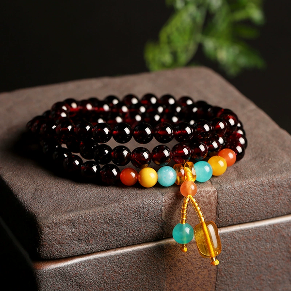 Natural Garnet Beeswax Bracelet