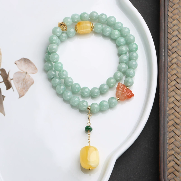 Beeswax Pendant Natural Emerald Jade Stone Bracelet