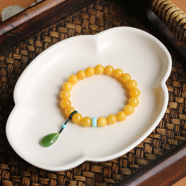 Jade Pendant Natural Beeswax Bracelet