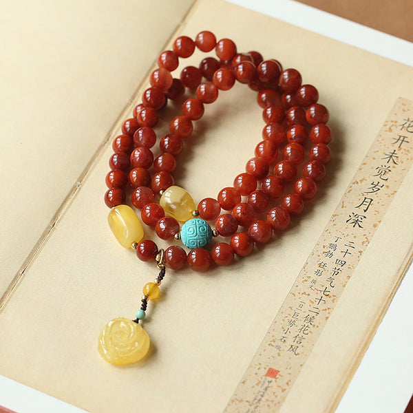 Beeswax Rose Natural Agate Bracelet