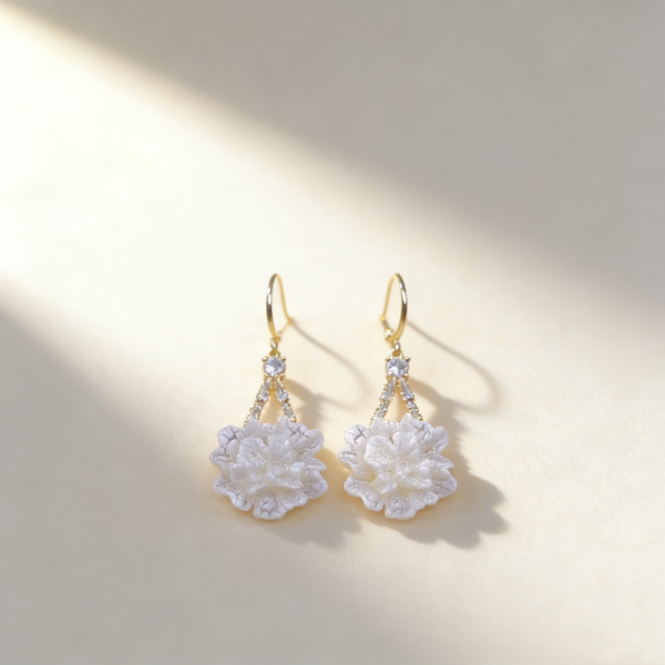 White Camellia Earrings