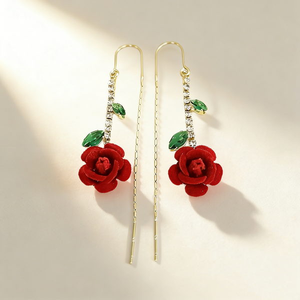 Red Rose Tassel Earrings