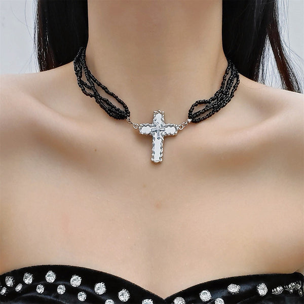 Beaded Cross Stacking Necklace