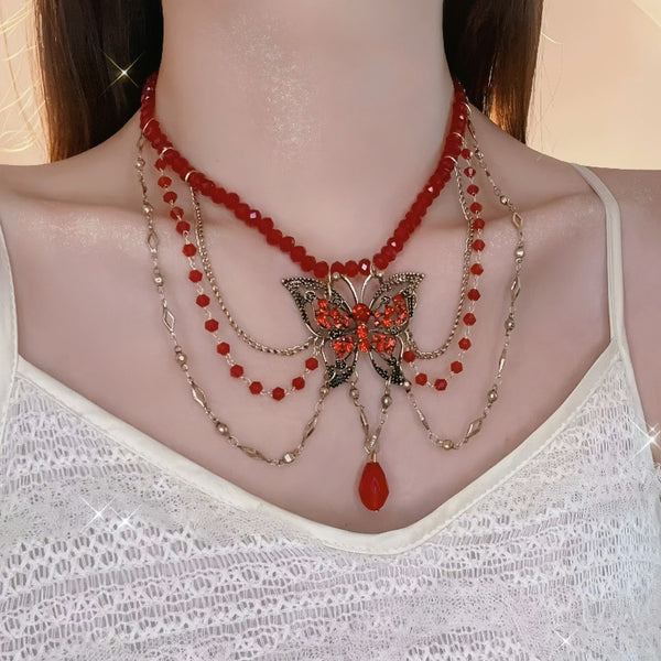 Butterfly Multilayer Natural Crystal Necklace