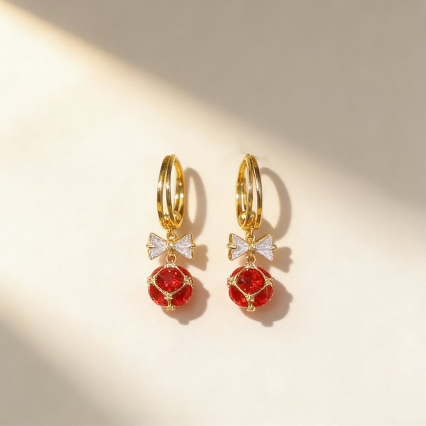 Knot Ruby Bow Earrings