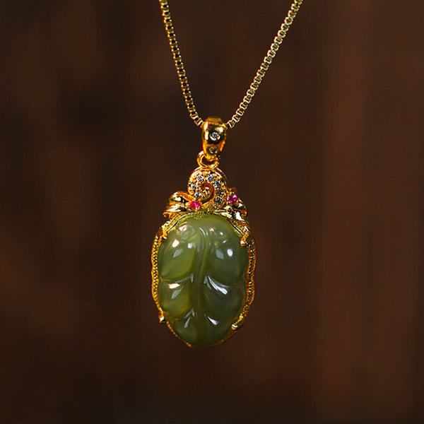 Golden branches and jade leaves¡¤Natural Hetian jade necklace