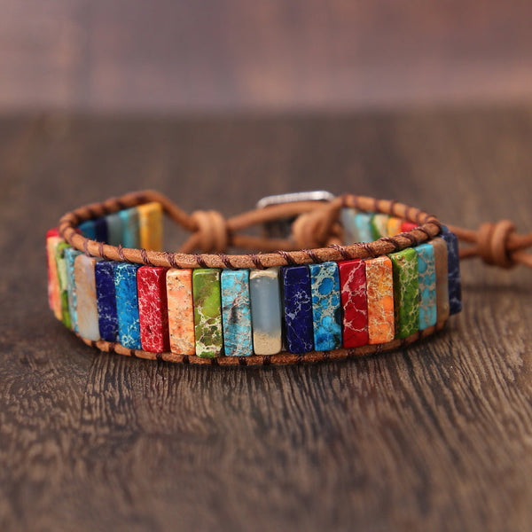 Rainbow Jasper Leather Wrap Bracelet