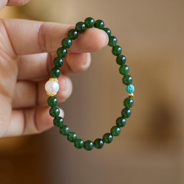 Lucky pearl turquoise Natural Emerald Jade Stone bracelet