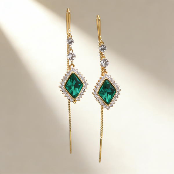 Emerald Diamond Tassel Threader Earrings