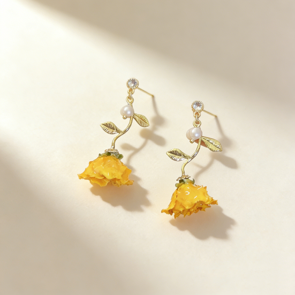 Handcrafted Yellow Rose Pearl Earrings