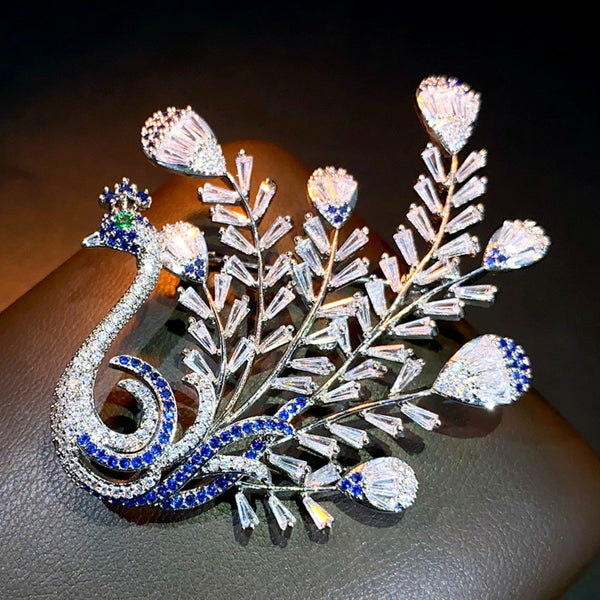 Natural crystal peacock brooch
