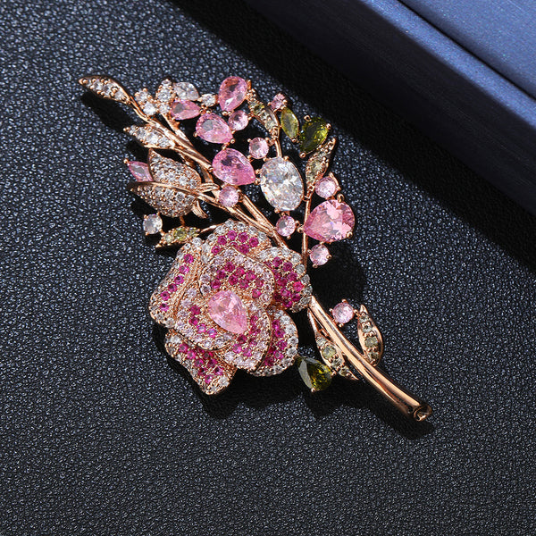 Crystal rose brooch