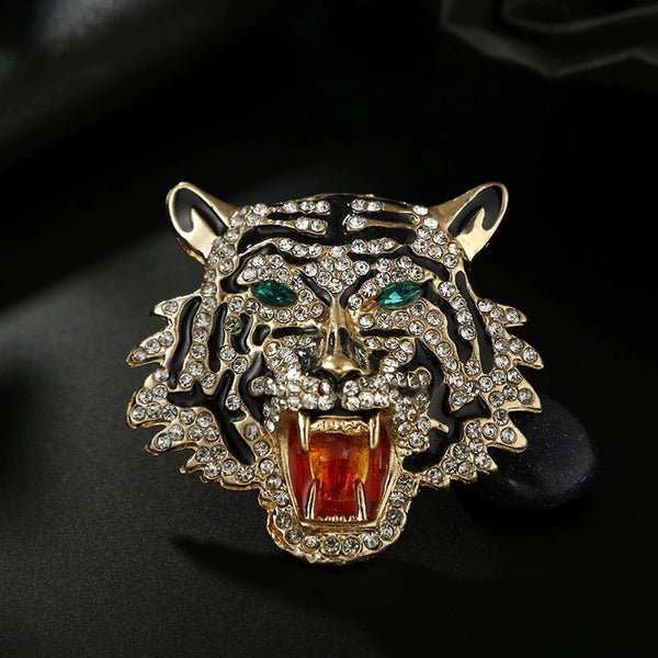 Light luxury diamond-studded tiger head brooch