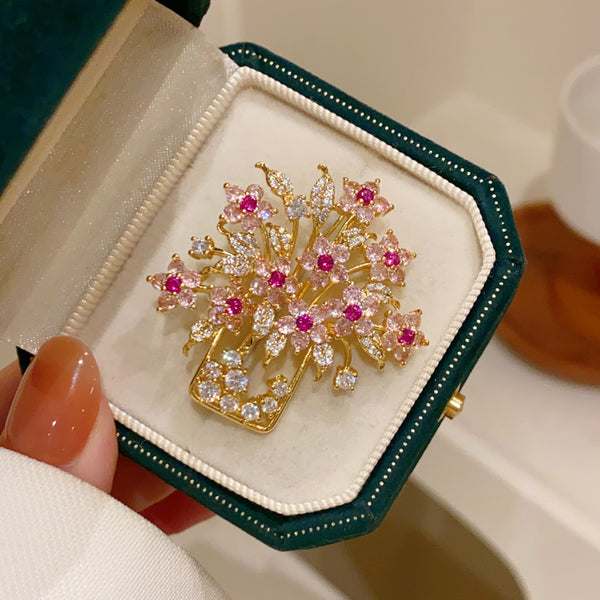 Blooming Crystal Vase Brooch