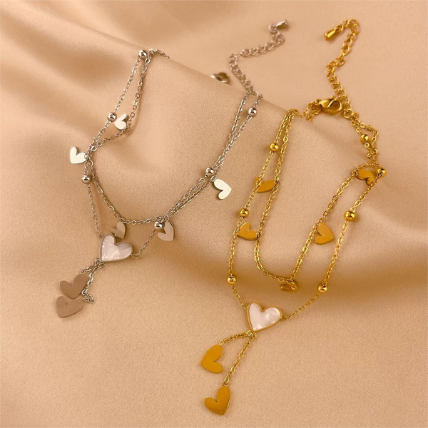 New double-layer love titanium steel anklet