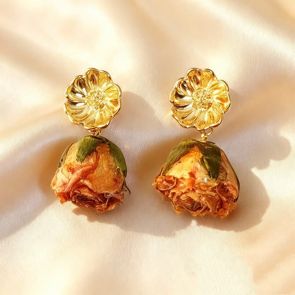 Handcrafted Yellow Rose Earrings