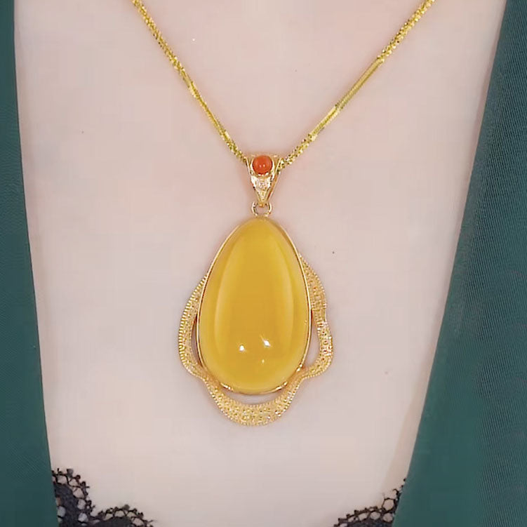 Retro Ice Yellow Agate Stone Pendant Necklace – Deegnt