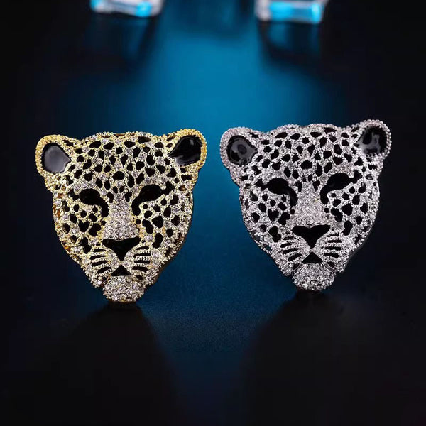 Vintage diamond leopard head brooch