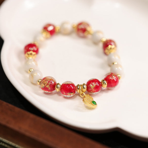 Retro gourd gold foil glass bead bracelet