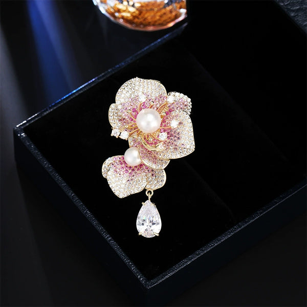 Light luxury zircon camellia brooch