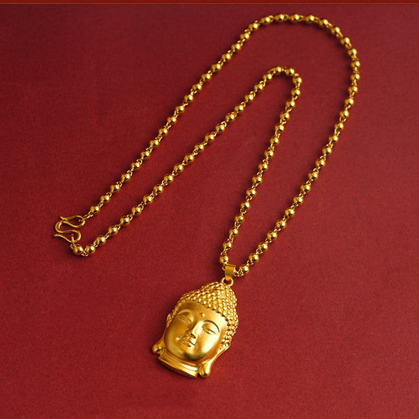 Gold Buddha head pendant necklace