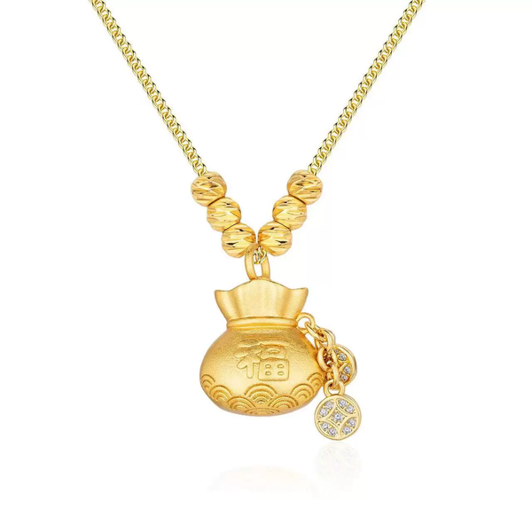 Ancient gold-plated lucky bag necklace