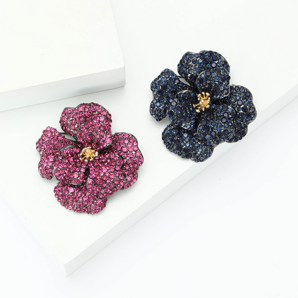 New vintage full diamond peony brooch