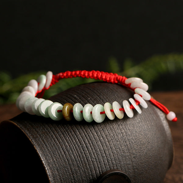 Lucky Clasp • Emerald Jade stone Braided Rope Bracelet