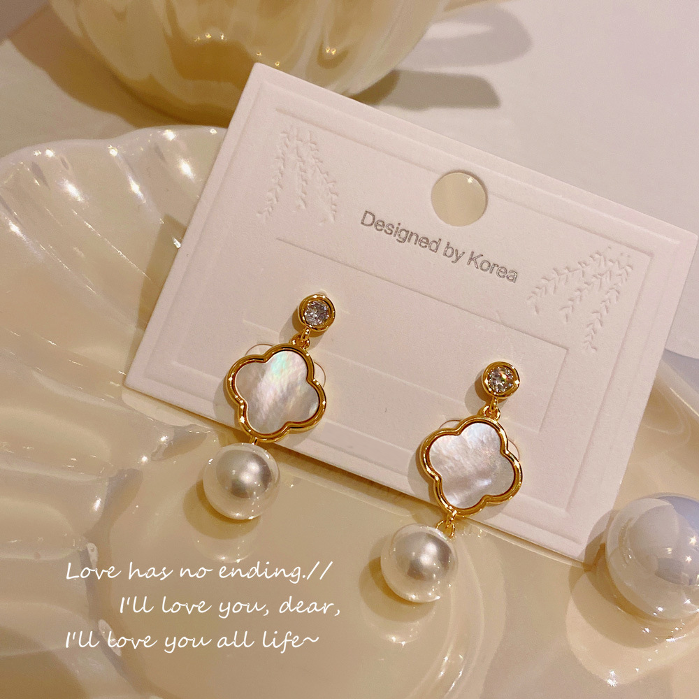 Four-leaf clover pearl Earrings freeshipping - Deegnt