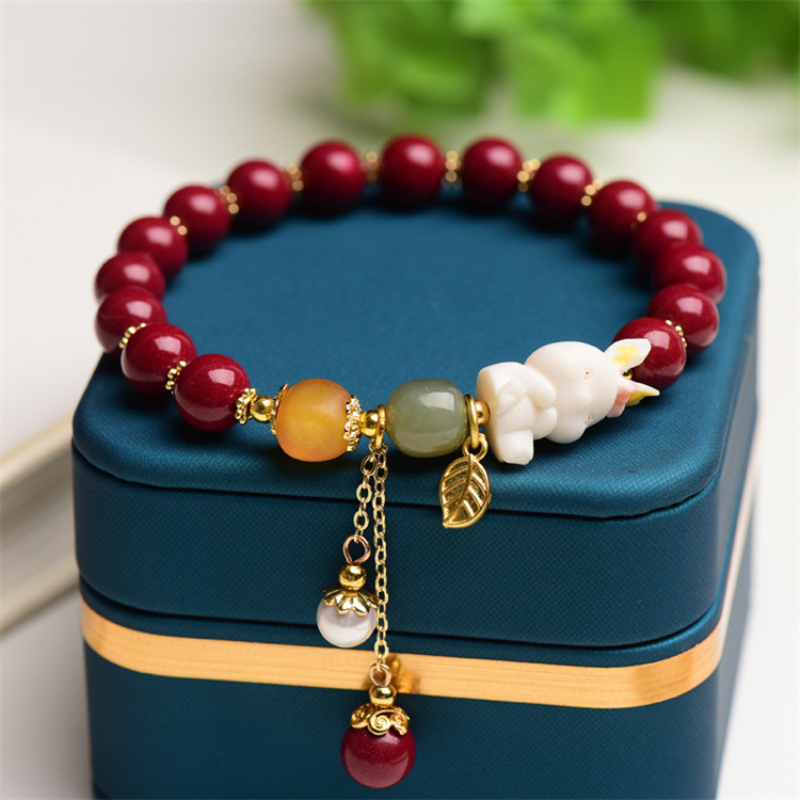 Rabbit • Natural cinnabar Emerald Jade stone bracelet – Deegnt