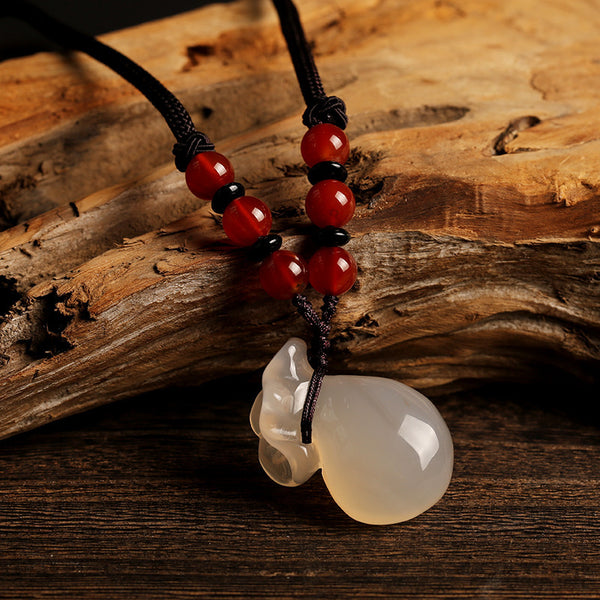 Natural Emerald Jade stone • Red Agate Necklace