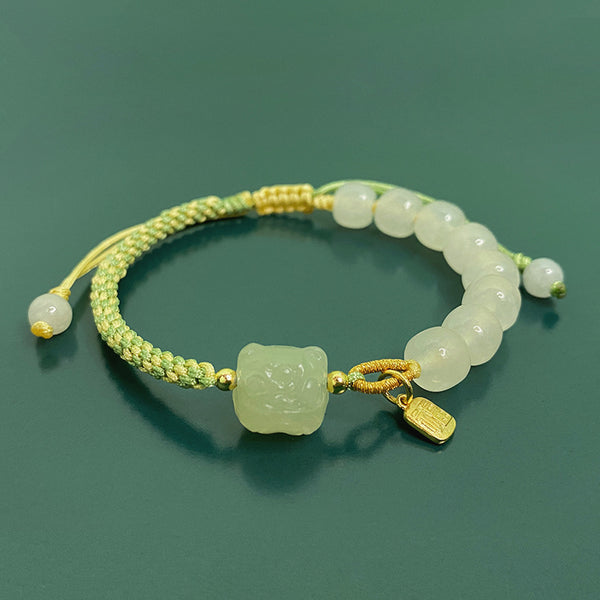 Emerald Jade stone & half braided rope bracelet